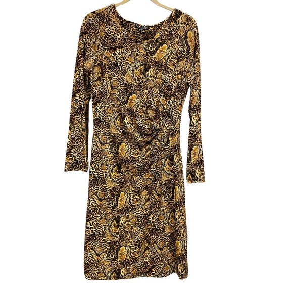 Smashed Lemon Crew Neck Faux Wrap Dress Size 8 Yellow and black - Picture 9 of 12